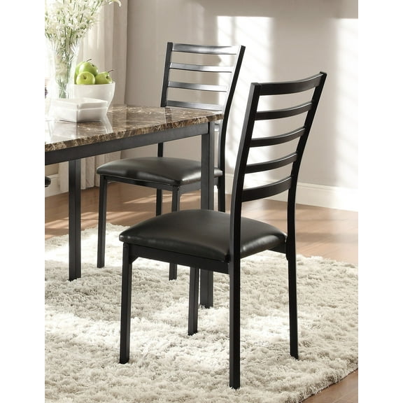 Black Metal Side Chairs Set of 4, Casual Dining Furniture with Faux Leather Seats, 17.5"W x 21"D x 38"H, Perfect for Dining Rooms