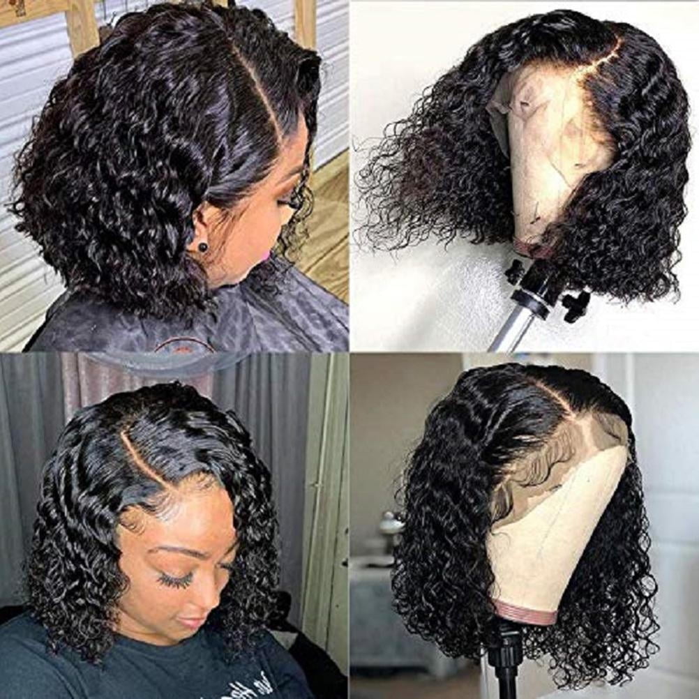 Short Bob Wigs Lace Closure Wigs Human Hair Brazilian Curly Lace Front Wigs Human Hair Deep Wave Bob Wigs for Black Women 150% Density 14 Inch