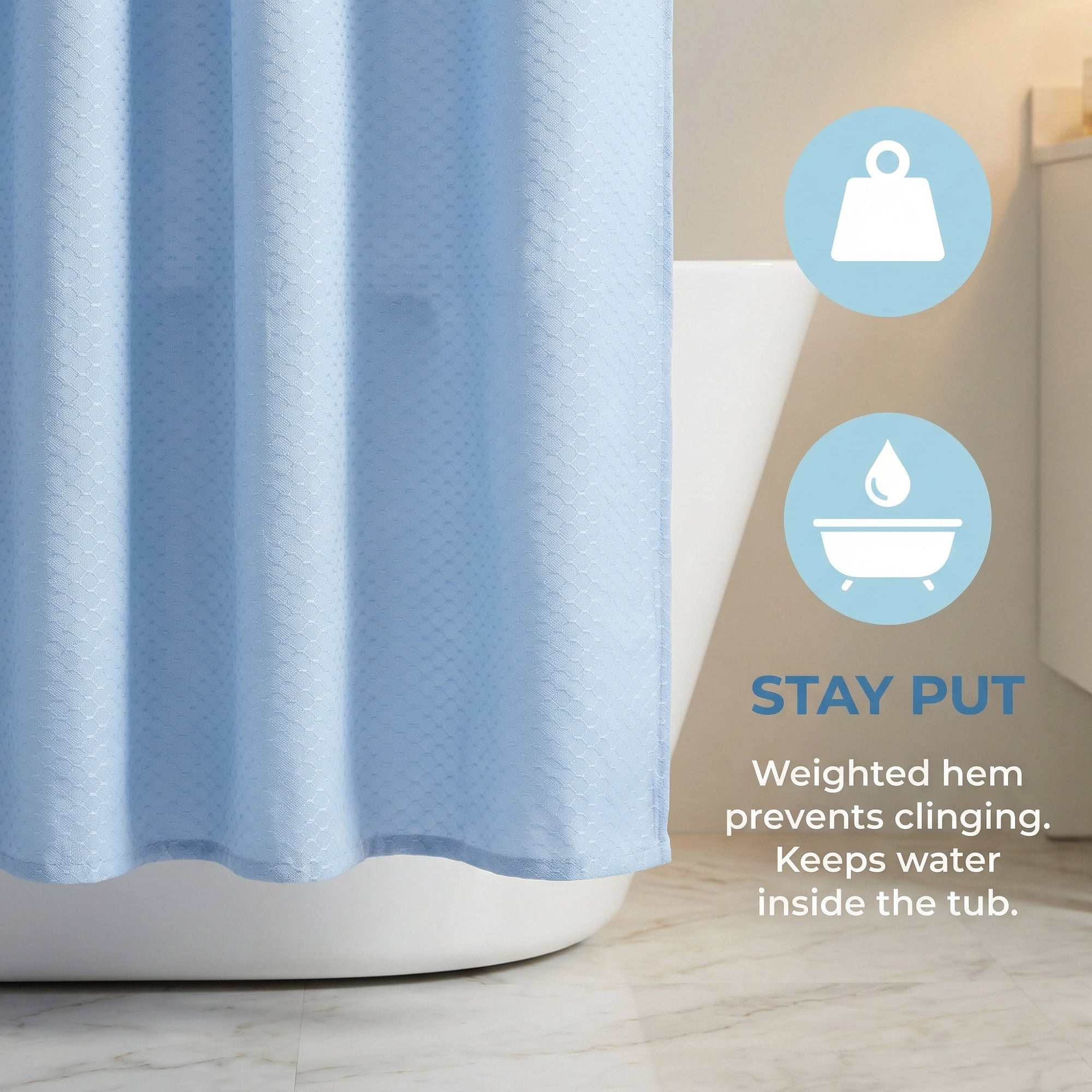 Unique Bargains Geometric Shower Curtain Sets with 12 Hooks Blue 71"W x 71"L