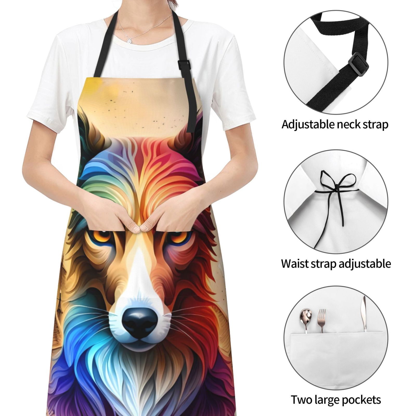 Kdxio Colorful Art Dog Apron with Pockets Adjustable Kitchen Aprons for Men Women Waterproof Aprons for Cooking,Drawing,Crafting, Baking Household Cleaning