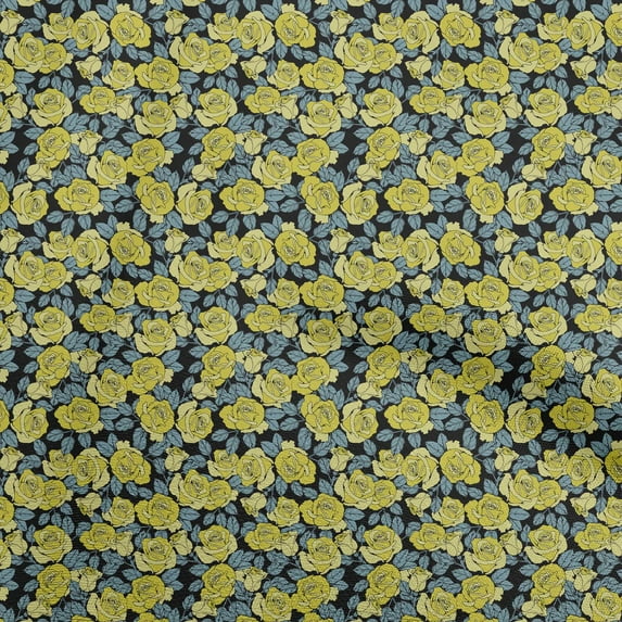 oneOone Cotton Poplin Twill Yellow Fabric Florals Fabric For Sewing Printed Craft Fabric By The Yard 56 Inch Wide