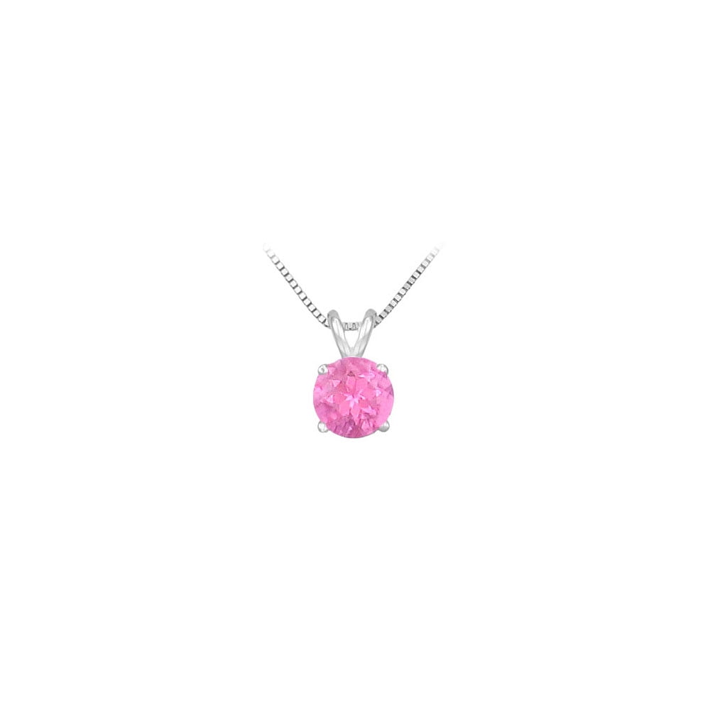 Created Sapphire Prong Set Sterling Silver Solitaire Pendant 1.00 CT TGW