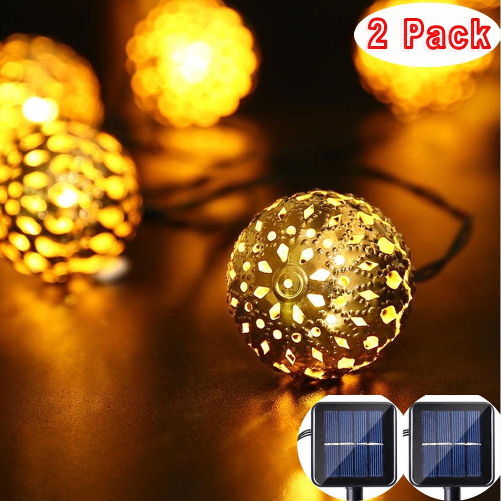 2Pack Qedertek Solar String Lights 11ft 10 LED Moroccan Ball Fairy