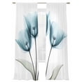 thumbnail image 2 of Sheer Curtain Panels Teal Green Tulip Rod Pocket Voile Window Curtains Plant Floral Window Treatments Ligh Filtering Privacy Curtain Drapes for Bedroom Living Room 2 Panel Set 84 Inch Length,, 2 of 9