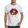 thumbnail image 1 of Camiseta negra de algodón para hombre con estampado de labios rojos y rombos. Camiseta informal de verano para uso diario, lavable a máquina, cuello redondo, manga corta, ideal para actividades al air, 1 of 6