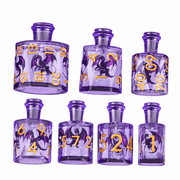 DND Potion Bottle Dice Set 7Pcs Resin Polyhedral Dice, Purple Dragon RPG Dice with Gold Numbers for Tabletop Role Playing Games