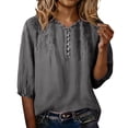 thumbnail image 5 of HOMBOM Womens Cotton Linen Tops 3/4 Sleeve Ruffled Gray Boho V-Neck Embroidered Summer Shirt for Ladies Casual Loose Blouse, 5 of 9