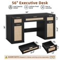 thumbnail image 3 of Joaxswe 56" Rattan Desk, Boho Wood Work Study Table with Drawers, Rustic Farmhouse Computer Table for Office, Bedroom, Black, 3 of 7