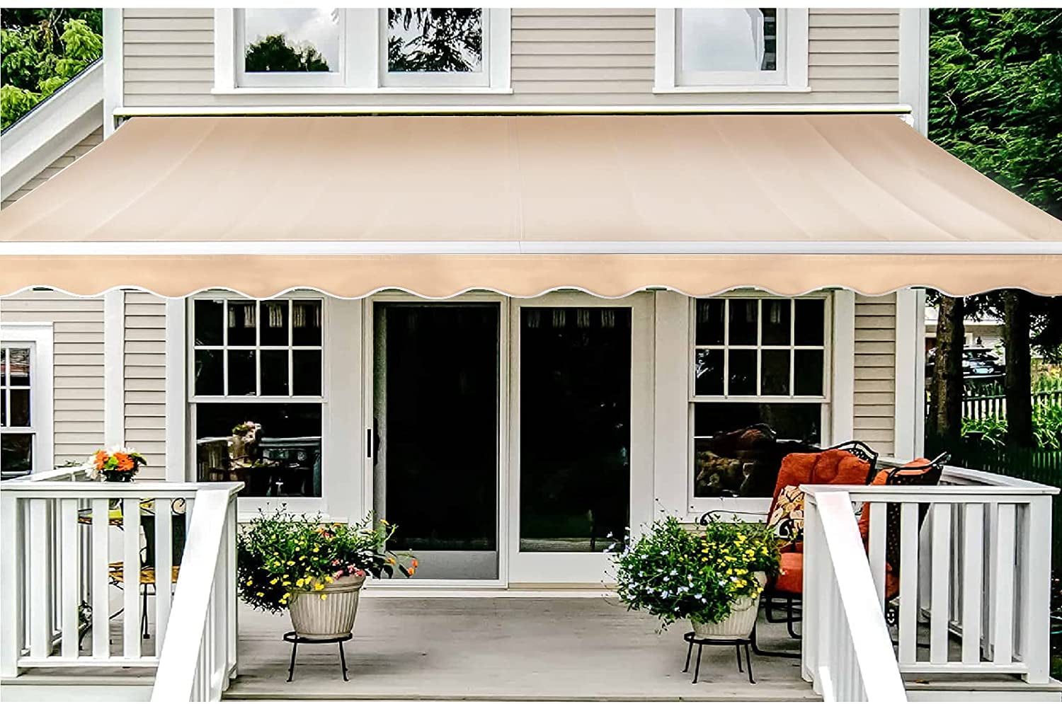 AECOJOY Manual Retraction Slope Patio Awning In Beige, 55 OFF