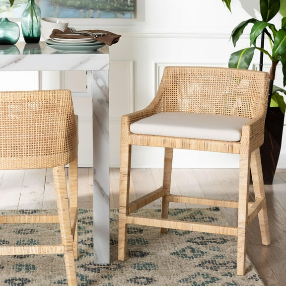 bali & pari Beata Boho Counter Stool, Counter Height 22.5", Light Honey