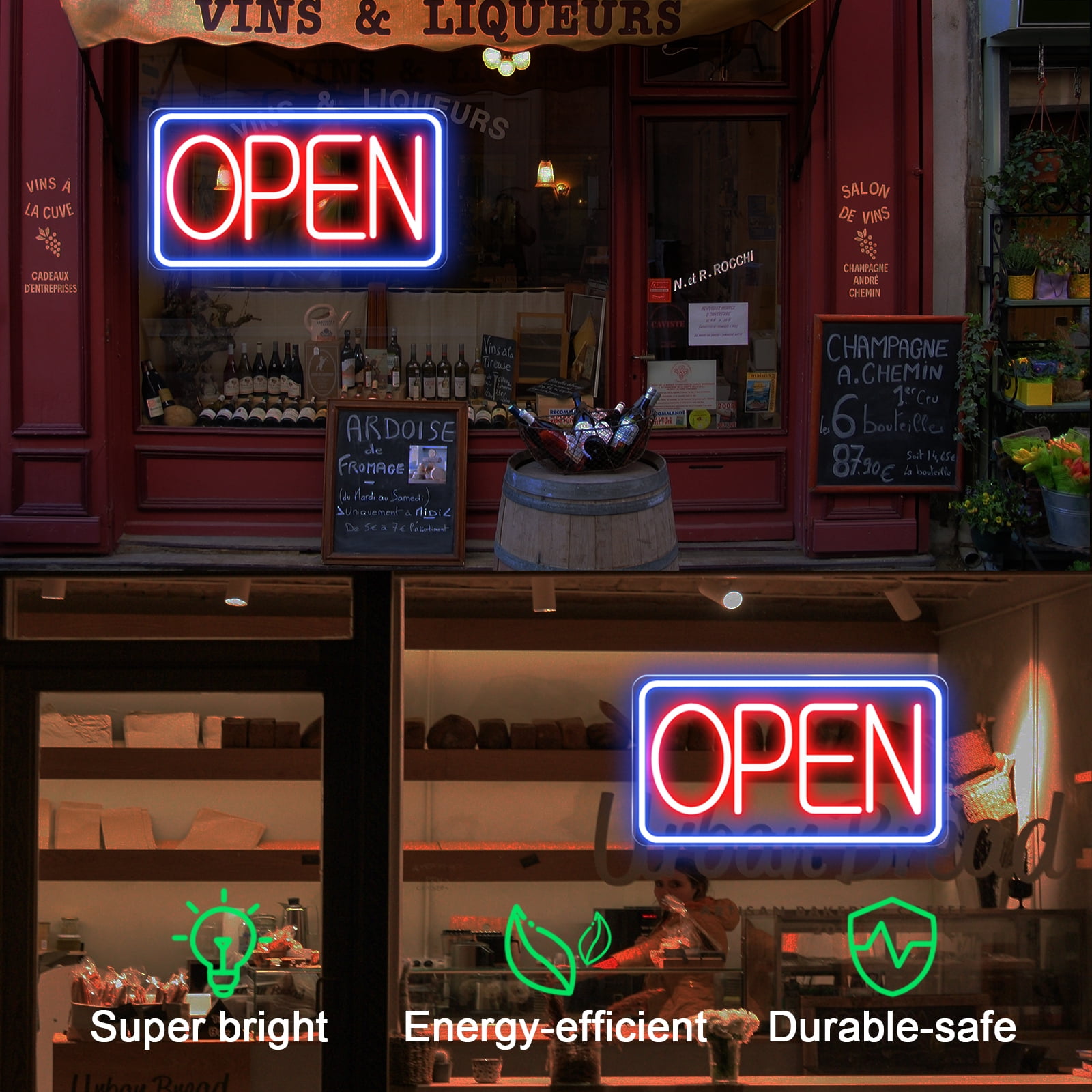 KENFARI Led Neon Open Signs for Business, 16.5''x 9'' Powered by 5V USB with Adjustable Bright Switch
