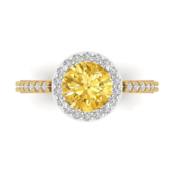 Halo Engagement Ring for Women - 1.86ct Natural Citrine in 18K White/Yellow Gold Promise Ring