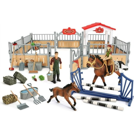Horse Stable Playset, [2025 New] Horse Toys for Girls and Boys with Rider, Farm Animal Figurines Barn Toys, Pretend Play Toys for Kids 3-5 6 7 8-10 Christmas Birthday Gifts