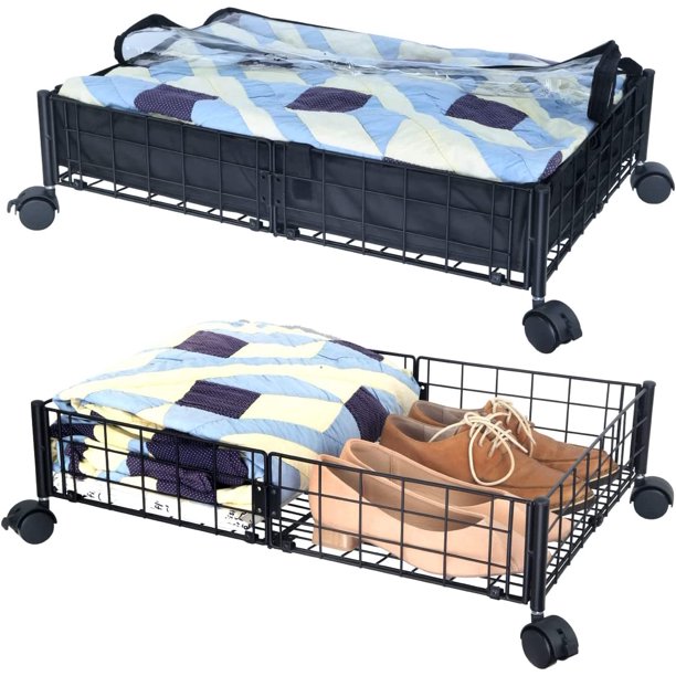 UnderBed Storage with Wheels, 2in1 Rolling Carts with Liner Bags Fit