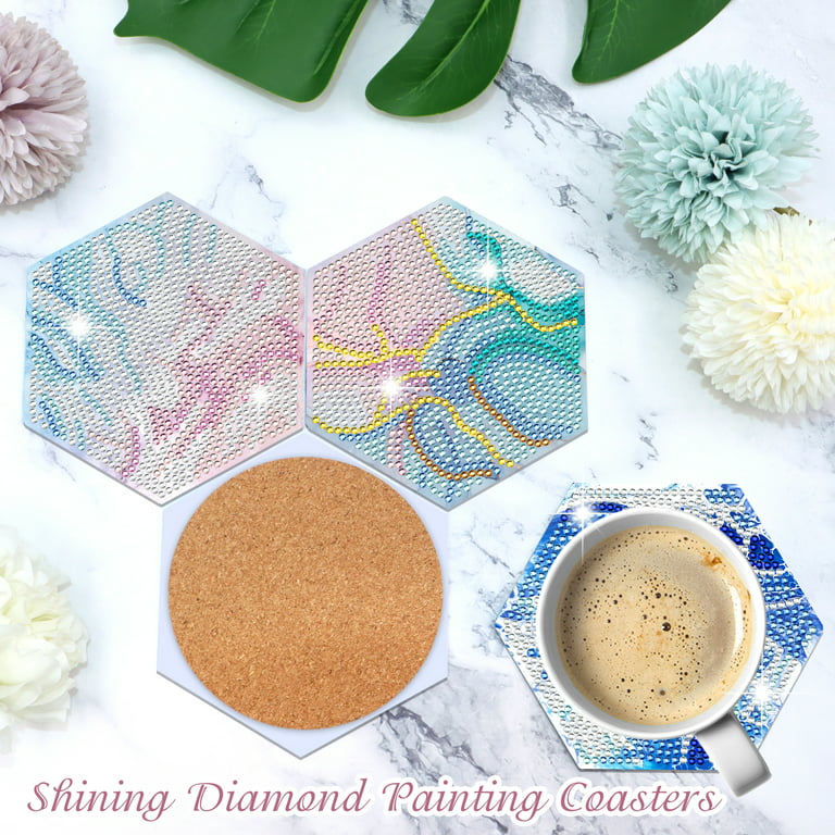 8 Pcs Diamond Painting Coasters with Holder, DIY Cup Coasters