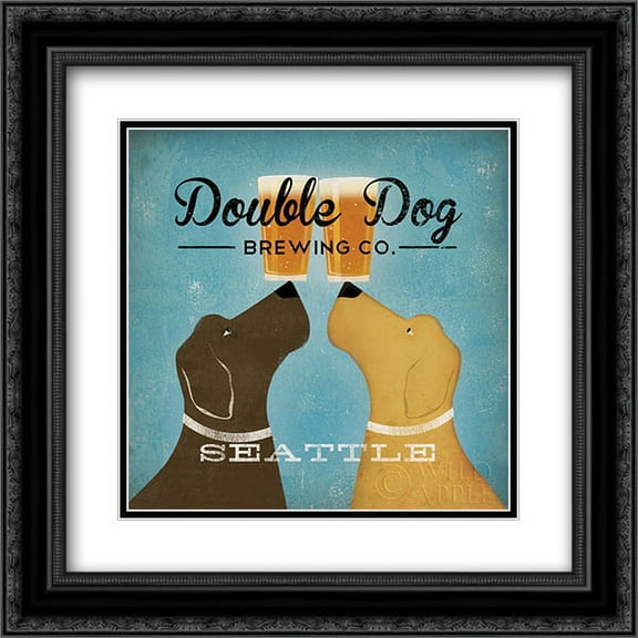 Double Dog Brewing Co. Seattle Brown Dog 2x Matted 20x20 Black Ornate Framed Art Print by Fowler, Ryan