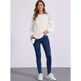 thumbnail image 3 of DARING DIVA Women's Chic Lace-Trimmed Crew Neck Knit Sweater Tops XS White, 3 of 6