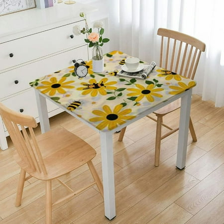 

ONETECH Bees Flowers Yellow Outdoor Fitted Table Cover 100% Polyester Fiber 46*46