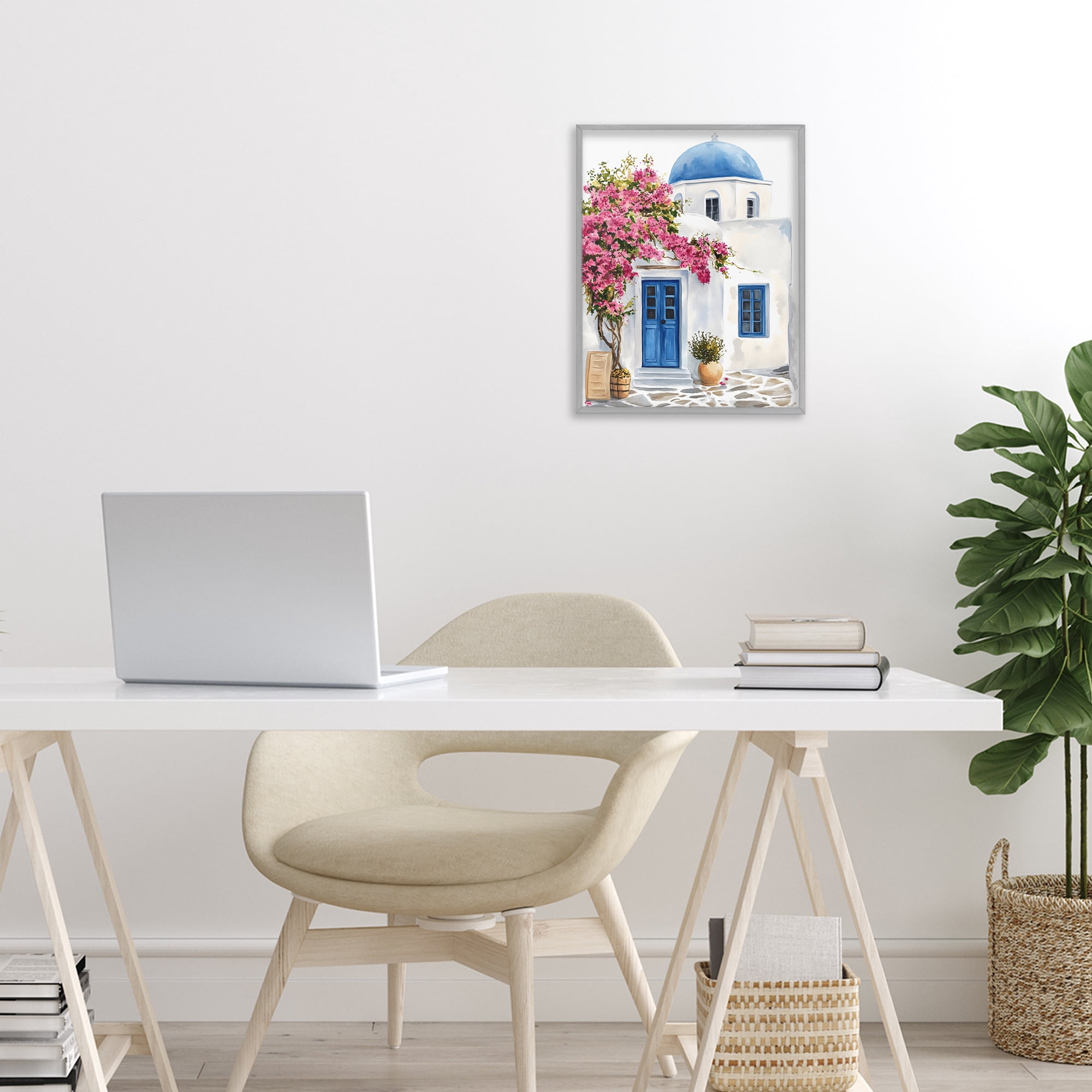 Stupell Industries Santorini House with Bougainvillea Gray Framed Giclee Art, design by LSR Design Studio