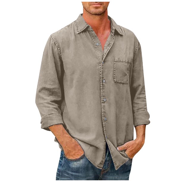 Designer Spring Summer Men's Casual Cotton Linen Solid Color Long Sleeve Shirts Loose Shirts L