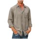 thumbnail image 1 of Designer Spring Summer Men's Casual Cotton Linen Solid Color Long Sleeve Shirts Loose Shirts L, 1 of 5