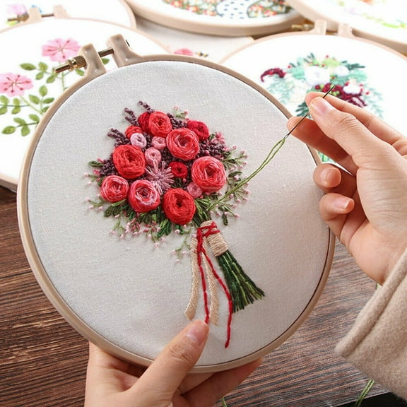 Flower Pattern Cross Stitch DIY Needlework Kit Beginner Embroidery Starter Set