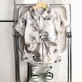 thumbnail image 2 of Boy Outfit Set Toddler Baby Boy Watercolor Floral Print Short Sleeve Button Down Shirt & Shorts 2-Piece Summer Outfit Toddler Boy Short Set, 2 of 6