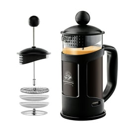 OVENTE French Press Coffee Tea and Espresso Maker Heat Resistant Borosilicate Glass with 4 Filter Stainless Steel System BPA Free Portable Pitcher Perfect for Hot Cold Brew 34oz Black FPB34B Walmart.c...