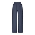 thumbnail image 3 of Fesfesfes Women's Wide-Leg Cropped Pants Solid Color Elastic Loose Rolled Cuff Hem Trousers with Pockets Lightweight Comfy Sweatpants(Navy,M), 3 of 7
