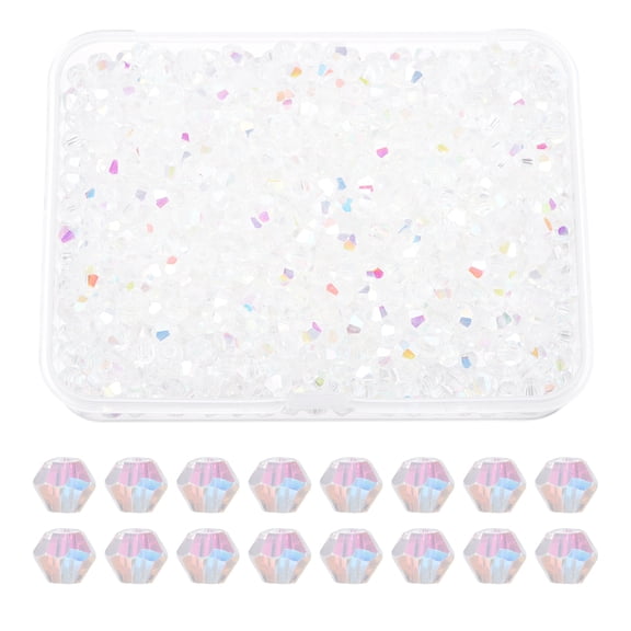 Uxcell 1000pcs 3mm Bicone Glass Crystal Beads, Faceted Beads with Box White AB