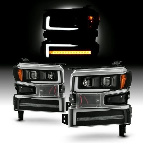 AKKON - Fits 2019-2022 Chevy Silverado 1500 [Halogen Type] Projector Black Headlights w/ LED Sequential Signal Running Lamp Pair