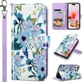 thumbnail image 1 of ULAK Wallet Case for iPhone 14 Pro Max for Women Girls, Kickstand Phone Case with Card Holder for Apple iPhone 14 Pro Max 6.7 inch 2022, Blossom Blue Flora, 1 of 8