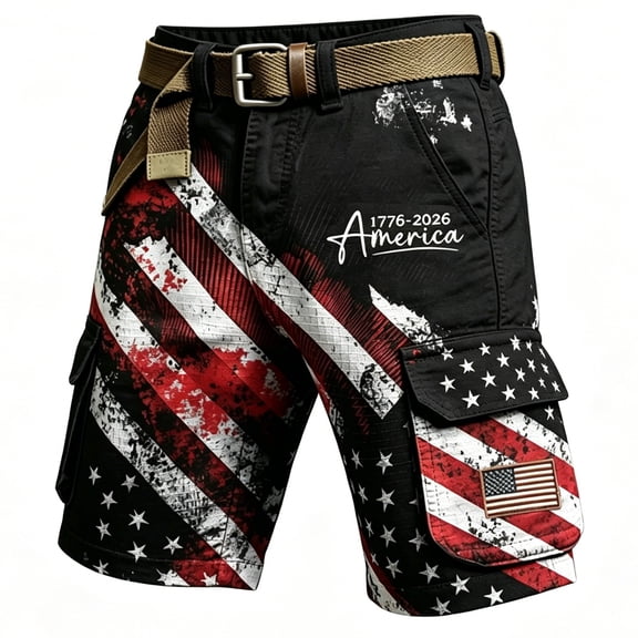 CAIVO Men's Independence Day Cargo Shorts Patriotic Casual Letter And American Flag Print Knee Length 1776-2026 Workwear Daily Wear Bottoms With Pockets