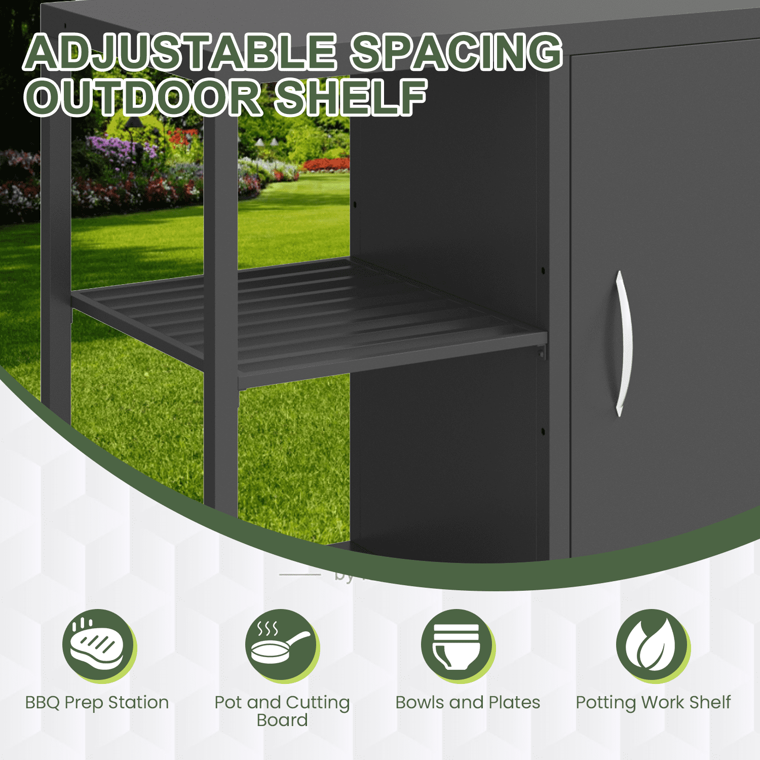 Richryce 5-Piece L Shaped Outdoor Kitchen Island with Sink, Large Storage Cabinet & Shelf, Pull-Out Trash Drawer and Grill Stand for Deck, Patio