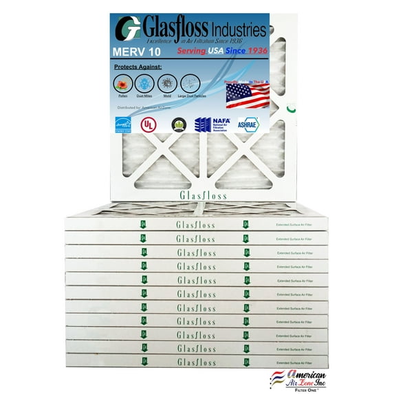 Glasfloss 12x12x1 - MERV 10 -Qty:12 - Furnace Air Filter - Made in USA (Actual Size: 11.5 x 11.5x7/8 inch)