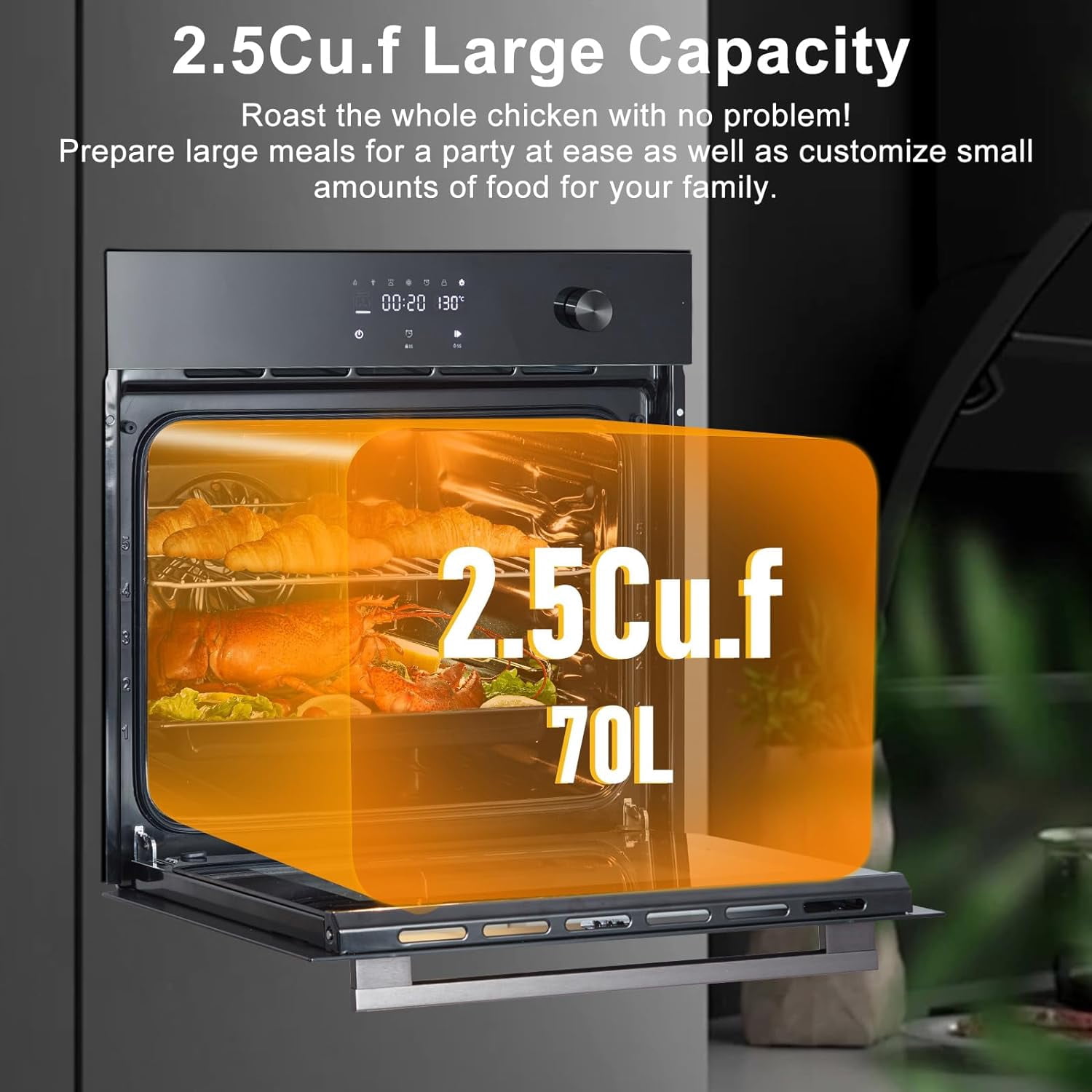 Litake Single Wall Oven 24", Built-in Electric Ovens with 5 Automatic Recipes, 3000W, 240V, 2.5 CF Convection Built-in Oven, Touch Control, Timer, Safety Lock