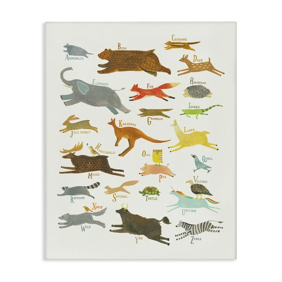 Stupell Industries Wild Animals Alphabet Education Painting Wrapped Canvas Art Print Wall Art, 16 x 20