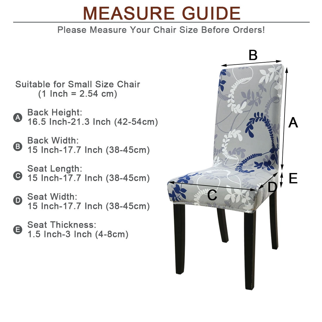 Unique Bargains Stretch Floral Print Dining Chair Cover Gray and Deep Blue M