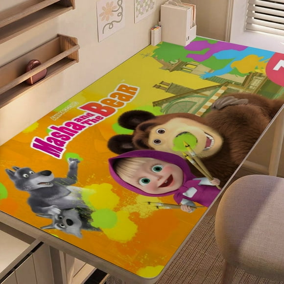 Masha y el Oso alfombrilla de escritorio/mesa extra-grande con base antideslizante de cuero y diseño temático; versátil para escritorios de ordenador, mesas de comedor, etc.40*60cm