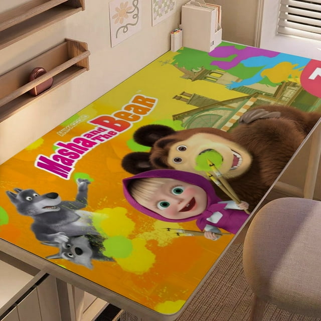 Masha y el Oso alfombrilla de escritorio/mesa extra-grande con base antideslizante de cuero y diseño temático; versátil para escritorios de ordenador, mesas de comedor, etc.40*80cm