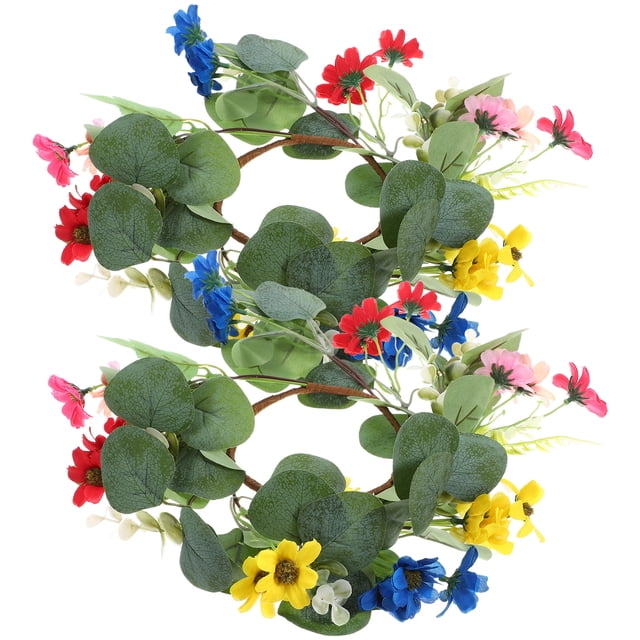 MasteelfCA 2pcs Eucalyptus Leaf Candle Rings Dinner Table Daisy Candles Wreaths Wedding Centerpiece