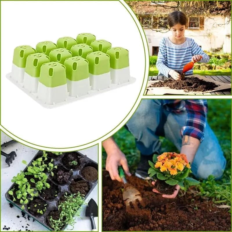 60 Cells Seed Starter Kit, Silicone Seedling Trays with Pop-Out Cells, Reusable Germination Trays for Indoor Gardening, 5 Pack x 12 Cells