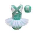 thumbnail image 4 of Huowey Toddler Girls 2 Piece Swimwear Tankini Set Gradient Sleeveless Round Neck Ruffled Tiered Mesh Tutu Skirts Swimsuit With Swim Cap Beachwear Fashionable Beach Pool Bathing Suit,Green,5-6 Years, 4 of 9