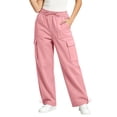 thumbnail image 3 of VBVC Women's Drawstring Wide Leg Cargo Pants , Casual Adjustable Hem Sweatpants For Women, Ladies' Y2K Streetwear Trousers with Pockets, Pink , S-3XL, 3 of 10