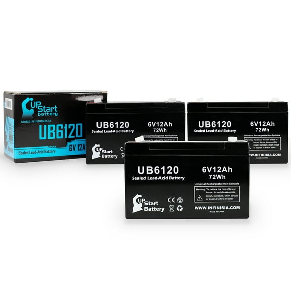 3x Pack - Compatible AIR SHIELDS MEDICAL TI113 Battery - Replacement UB6120 Universal Sealed Lead Acid Battery (6V, 12Ah, 12000mAh, F1 Terminal, AGM, SLA) - Includes 6 F1 to F2 Terminal Adapters