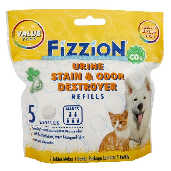 Fizzion Urine Pet Stain and Odor Destroyer - Removes Pet Urine Stains and Odors Safely with The Professional Cleaning Power of CO2 (5 Tablets)