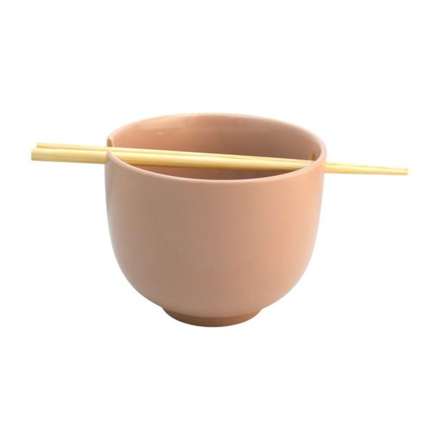 Tazón de Cerámica para Ramen, Cuenco para Fideos, Arroz o Comida Oriental, Resistente al Calor con Palillos Reutilizables Hechos de Bambú, Capacidad 600 ml, Rosa