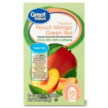 Great Value Peach Mango Green Tea Drink Mix, 0.08 oz, 10 Count