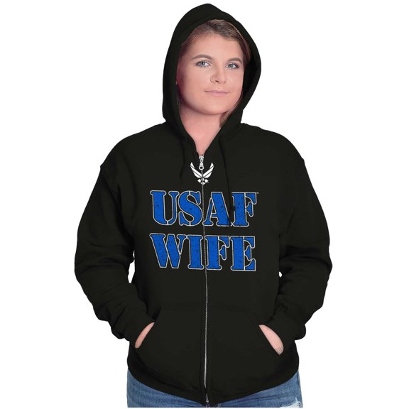 US Air Force USAF Wife Proud Spouse Zip Hoodie Sweatshirt Women Brisco Brands S