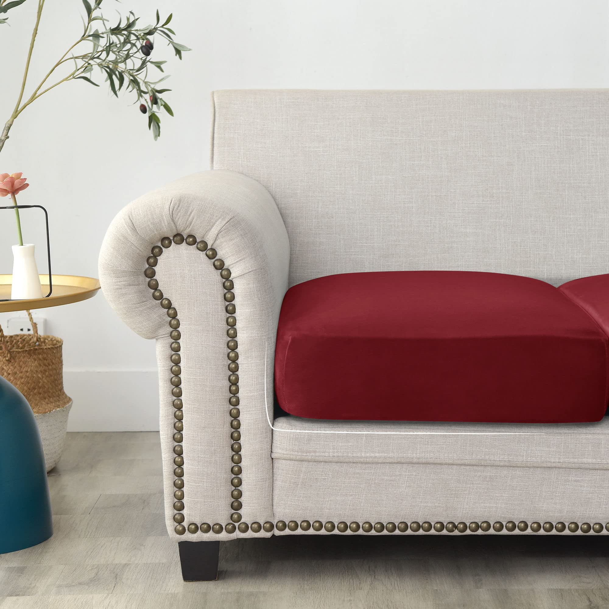 Velvet Sofa Seat Cushion Covers, Sofa Cushion Covers Stretch Couch Cushion Cover Soft with Elastic Bottom Sofa Seat Cover for Chair Sofa-Peacock blue-3-seater